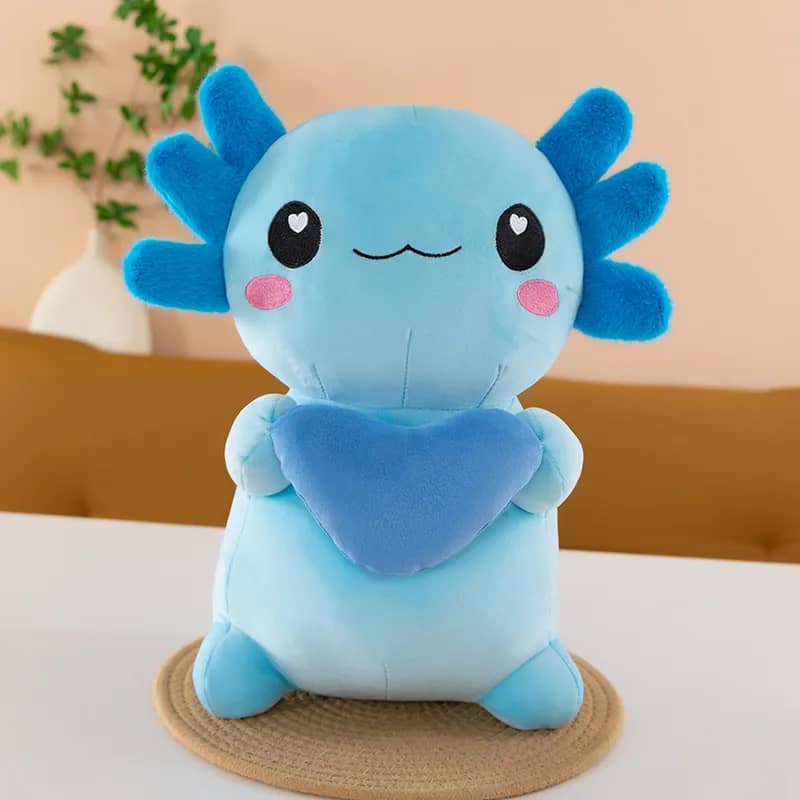 Peluche ajolote azul pareja suave y adorable