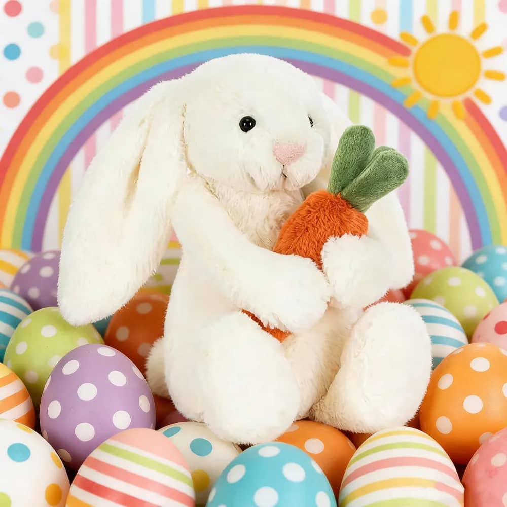 Jellycat conejo zanahoria rosa y blanco