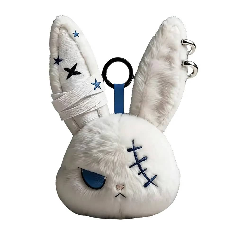 Llavero conejo gótico peluche: encanto oscuro