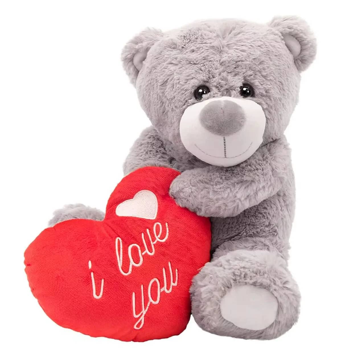 Peluche oso gris con corazón rojo te quiero